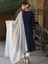 Women Navy Blue Solid Yoke Design Anarkali Kurta With Printed Dupatta And Trouser
